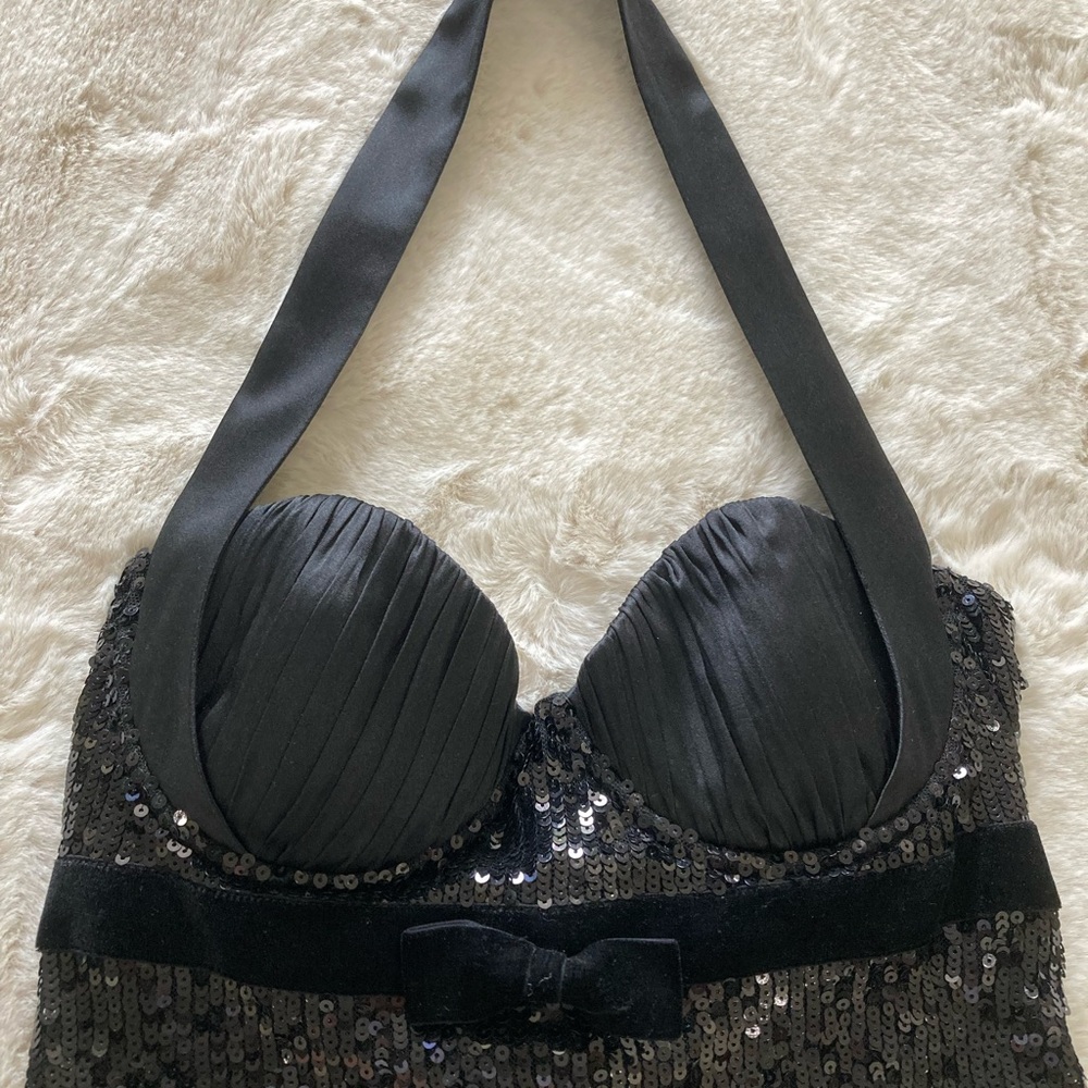 Marciano Little Black Dress, Sequin, Tuxedo Style, Extra Small, XS - Picture 3 of 10